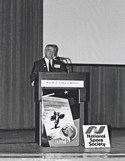 Cosmonaut Georgi Grechko speaking at the Museum of Science and Industry as part of a CSSS sponsored Chicago speaking tour for Cosmonaut Grechko - April 1993